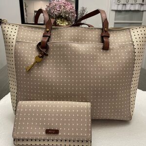 Fossil Tan and Brown Women's Tote Bag&wallet
